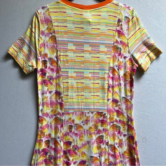 Eva & Claudi Colorful Butterfly Patterned Dress with Striped Sleeves Sz L - Picture 4 of 11